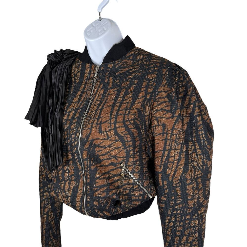 Tuba Ergin Jacket Womens Extra Small Brown Black Indie Bomber Jacket Designer - Picture 6 of 16
